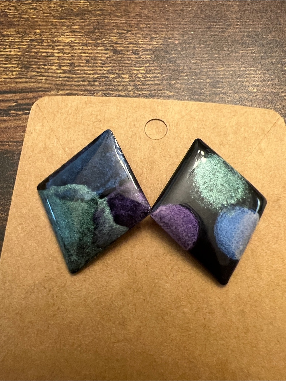Blue Green Purple  Dot Square Earrings